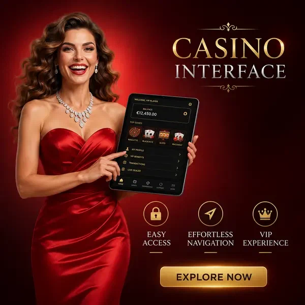 Femme élégante accédant aux sections du tableau de bord et à l'interface de connexion Infinity Casino sur tablette