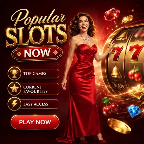 Femme élégante en robe écarlate touchant des rouleaux de machines à sous tournants chez Popular Infinity Slots Available Right Now